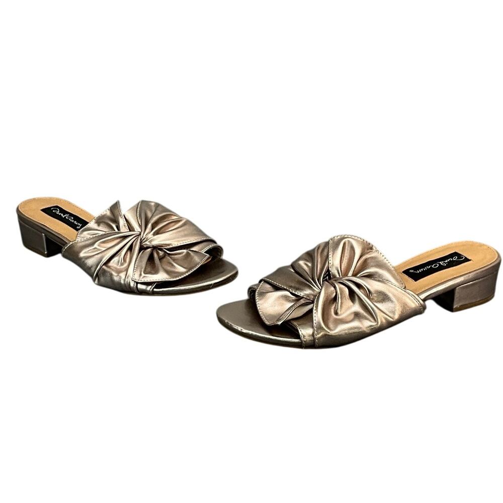 David Aaron Slip On Rose Gold Twist Bow Block Heel Slide Sandal Women 8